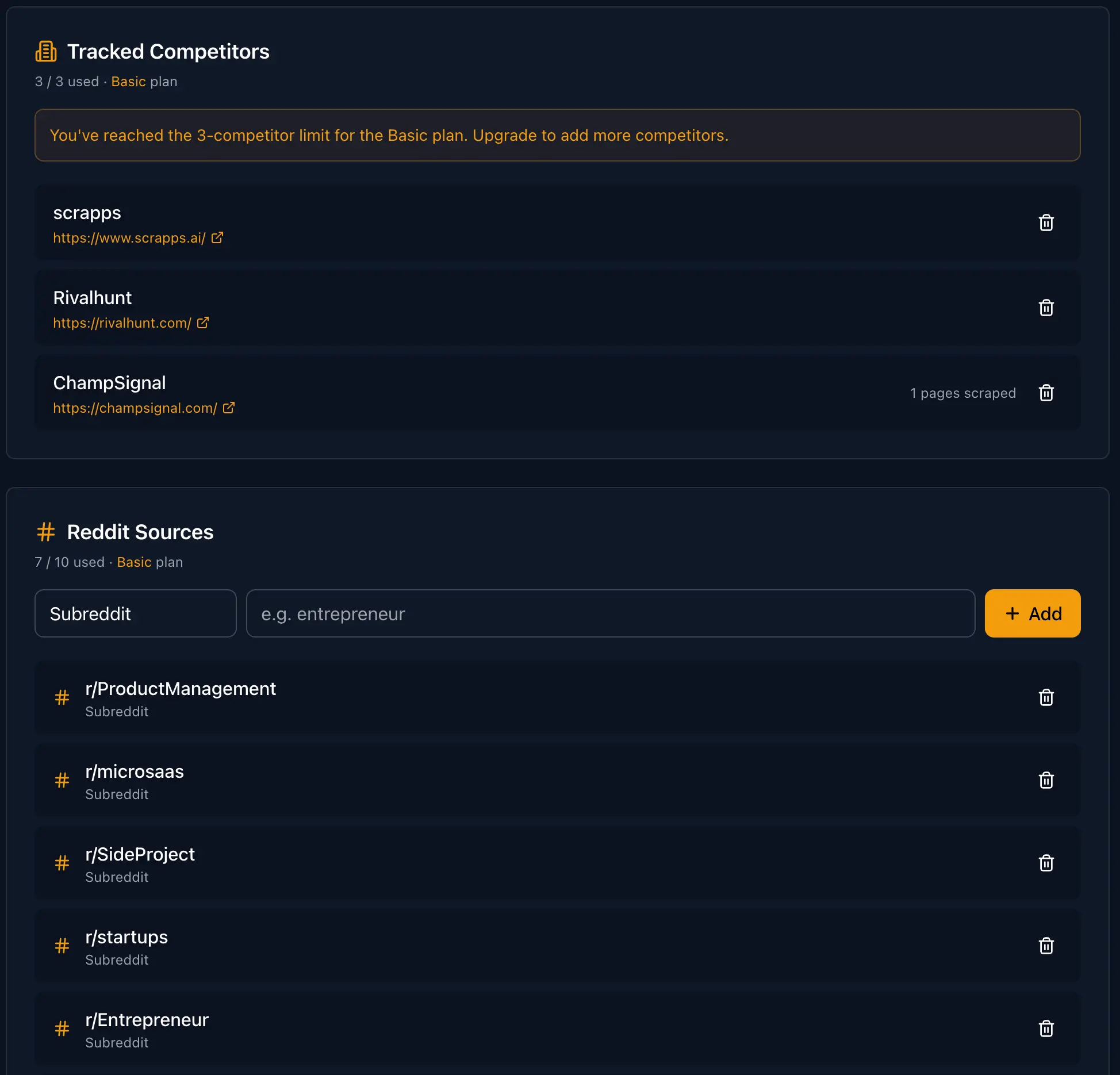Source settings and business profile editor